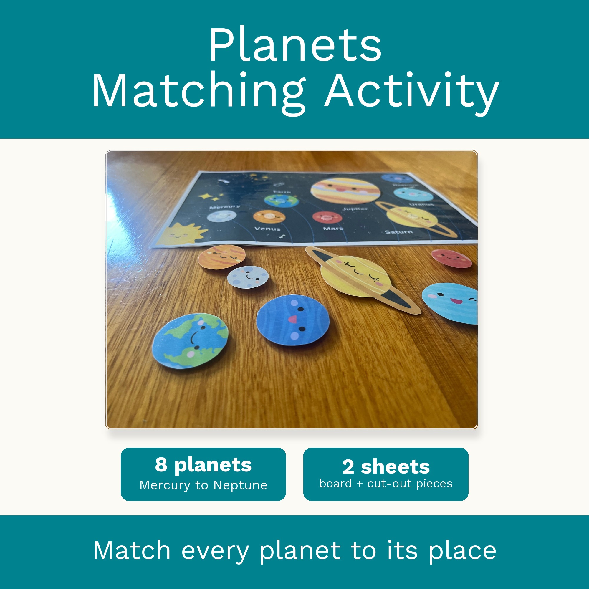 Planets Matching Activity, Montessori Solar System Printable for Preschool and Kindergarten cover