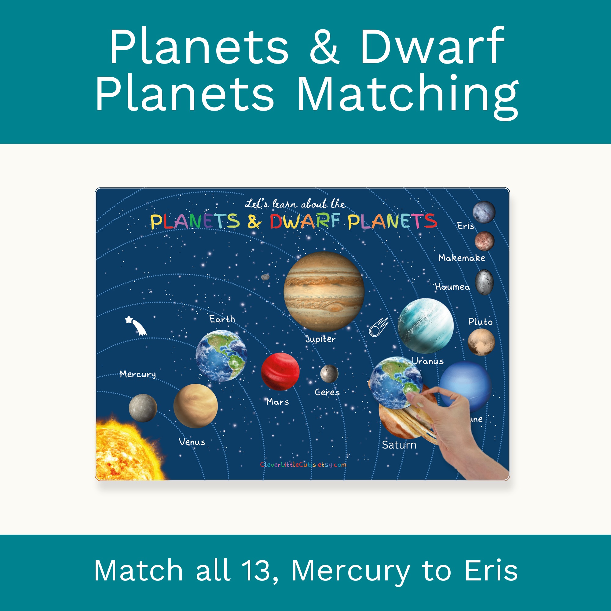 Planets and Dwarf Planets Matching Activity, Printable Solar System Activity for Preschool cover