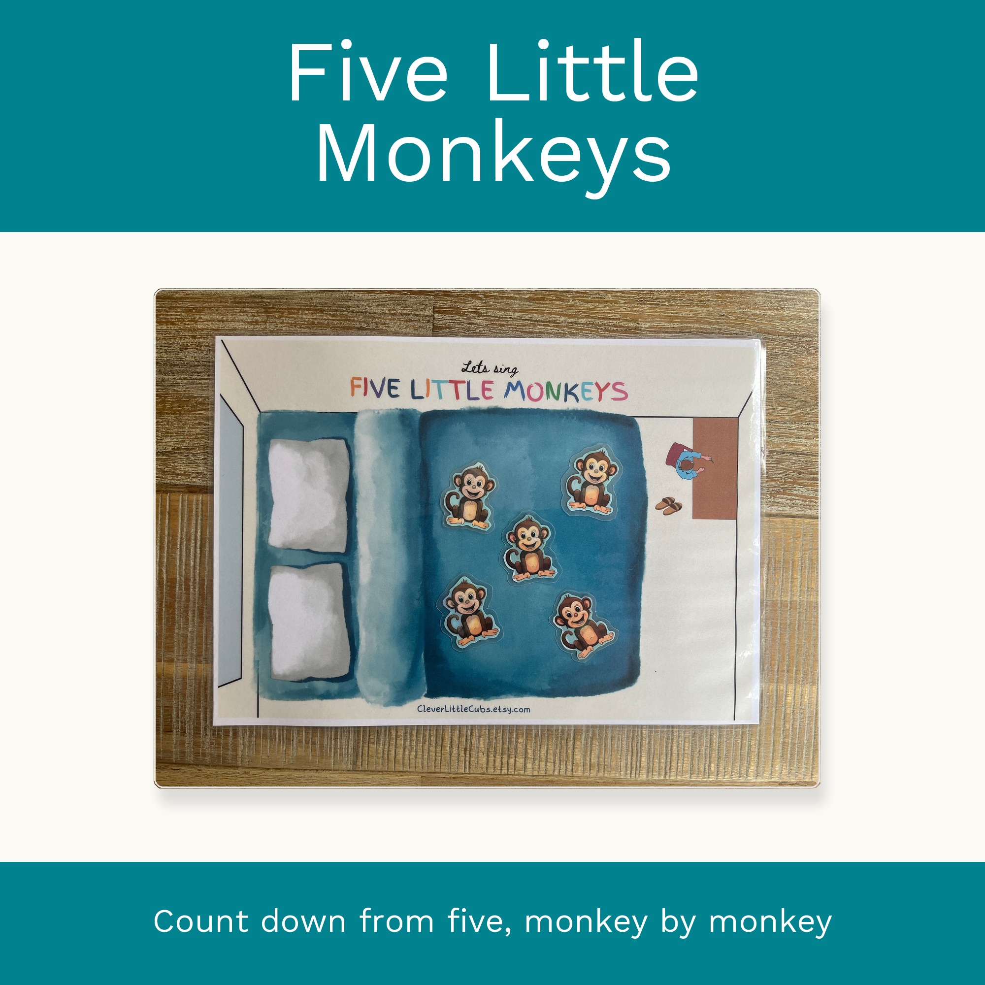Five Little Monkeys Jumping on the Bed: Montessori Preschool Activity (Digital Download) cover