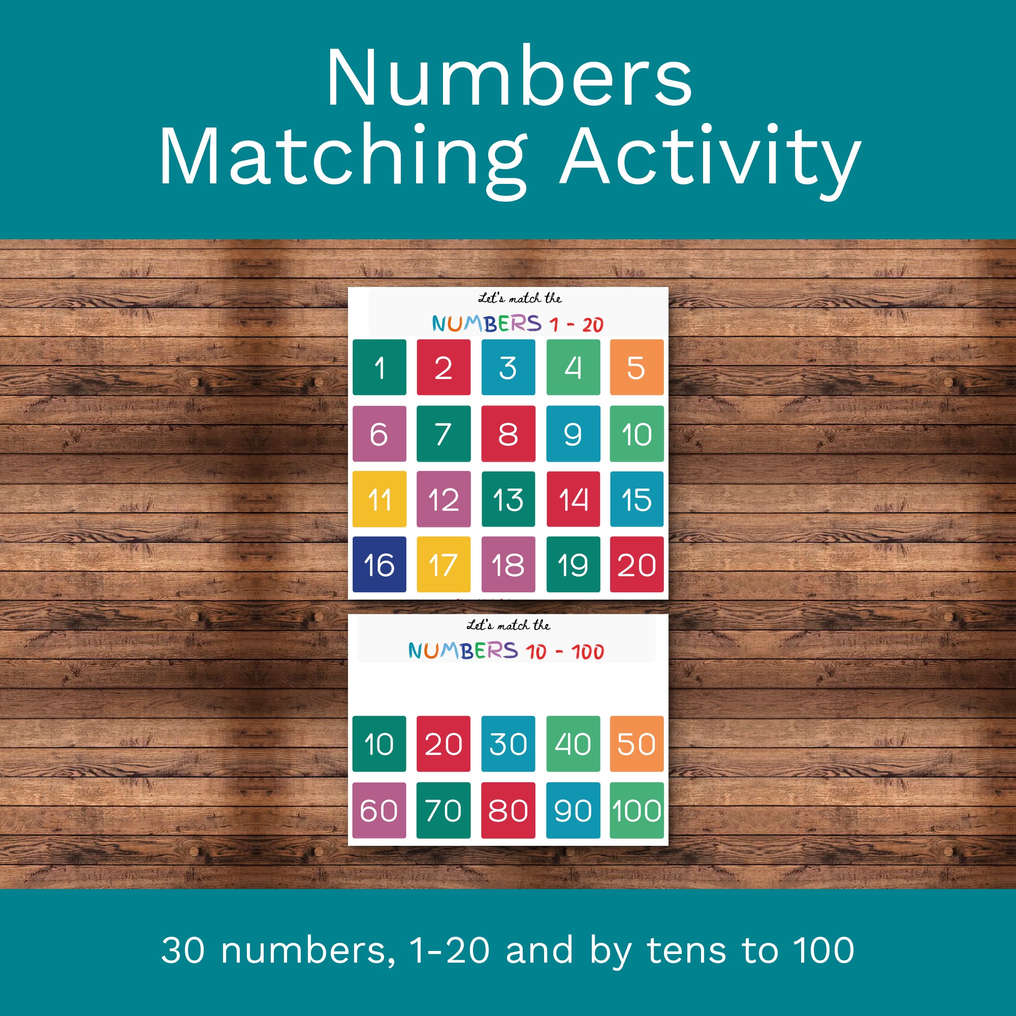 Numbers Matching Activity: 1-20 & Counting by 10s to 100 (Digital Download) cover