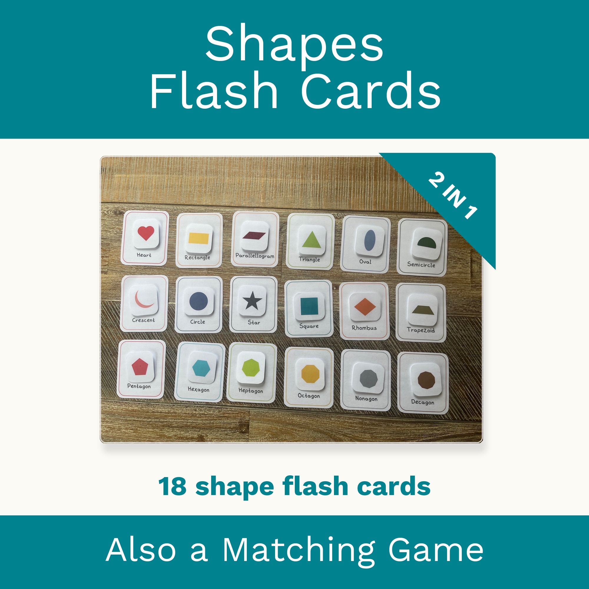 Shapes Flash Cards & Matching Game 2 in 1: Montessori Shape Learning Printable (Digital Download) cover