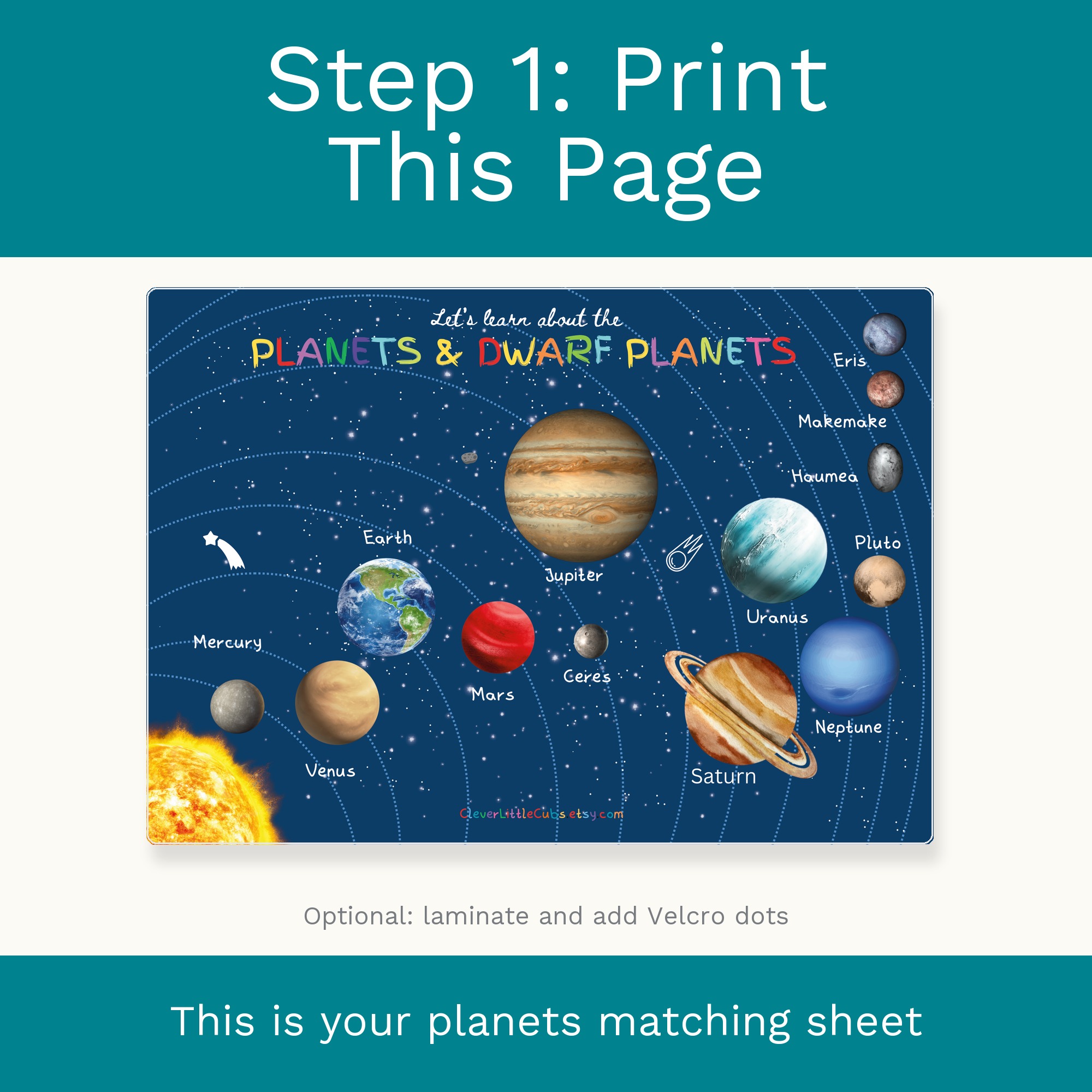 Planets and Dwarf Planets Matching Activity, Printable Solar System Activity for Preschool preview 2