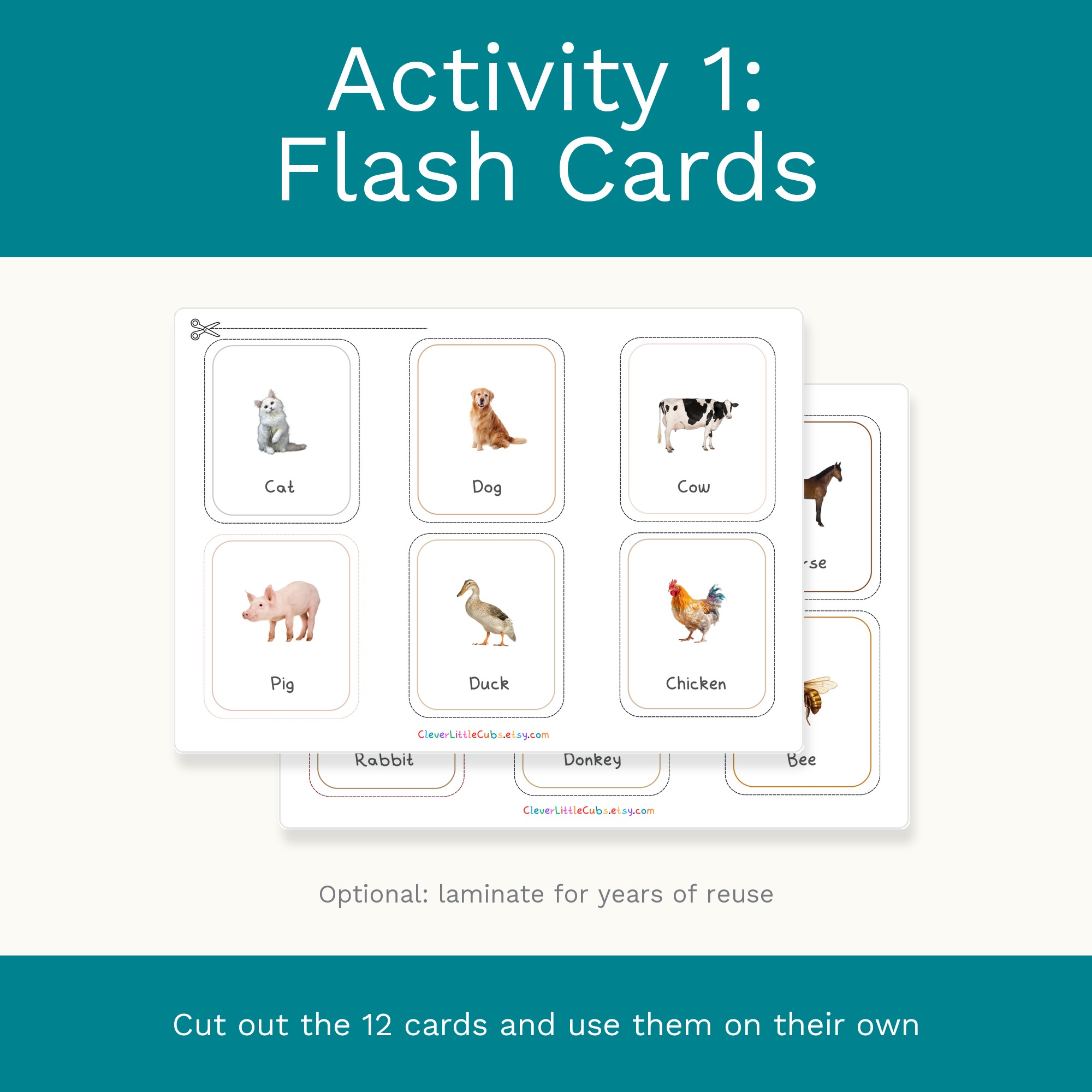 Farm Animals Flash Cards & Matching Game 2 in 1: Montessori Real Picture Cards (Digital Download) preview 2