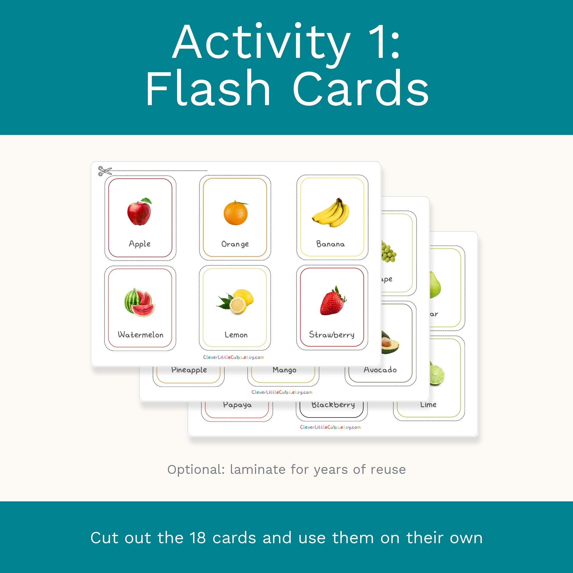 Fruits Flash Cards & Matching Game 2 in 1: Montessori Real Picture Cards (Digital Download) preview 2