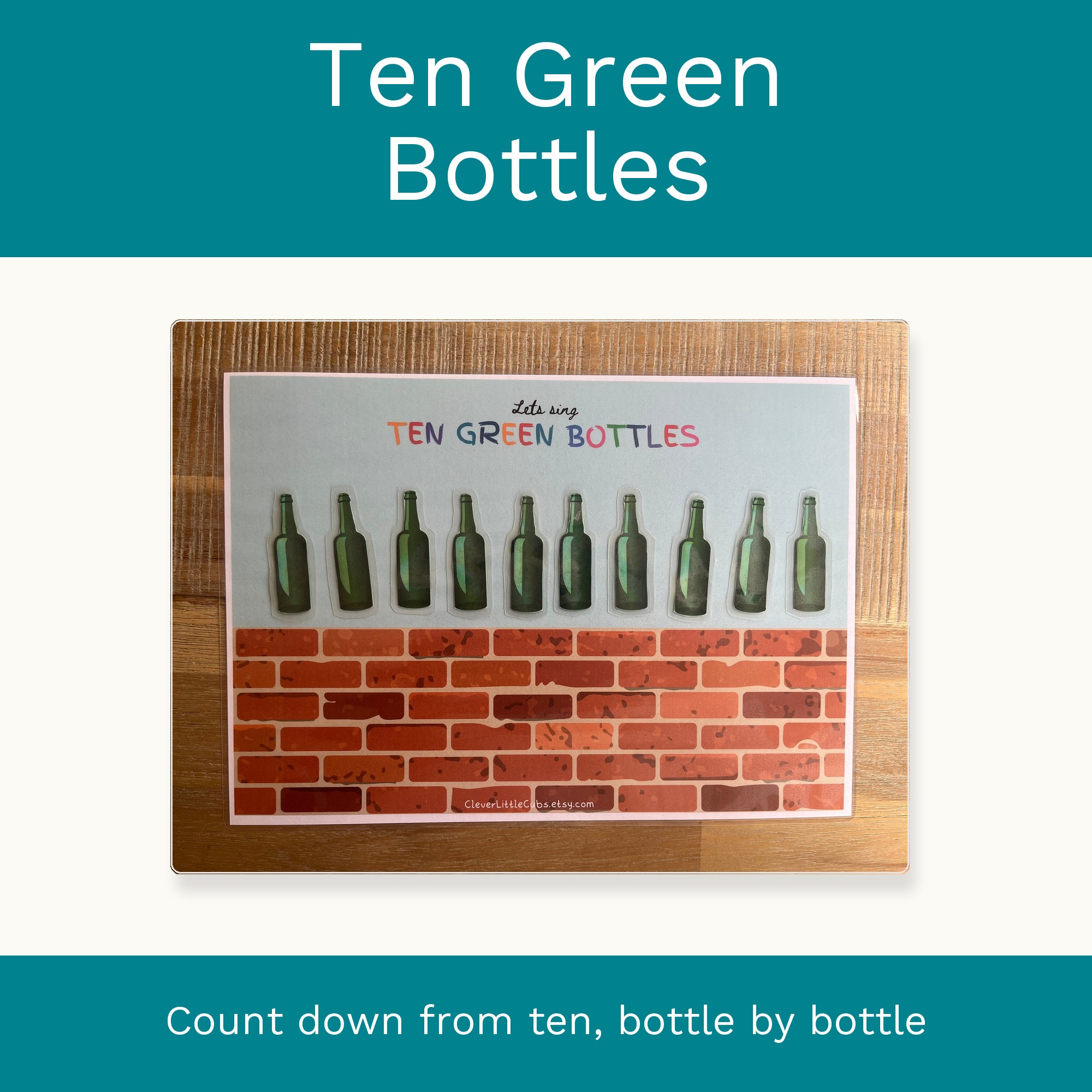 Ten Green Bottles Standing on the Wall: Montessori Counting Activity (Digital Download) preview 1