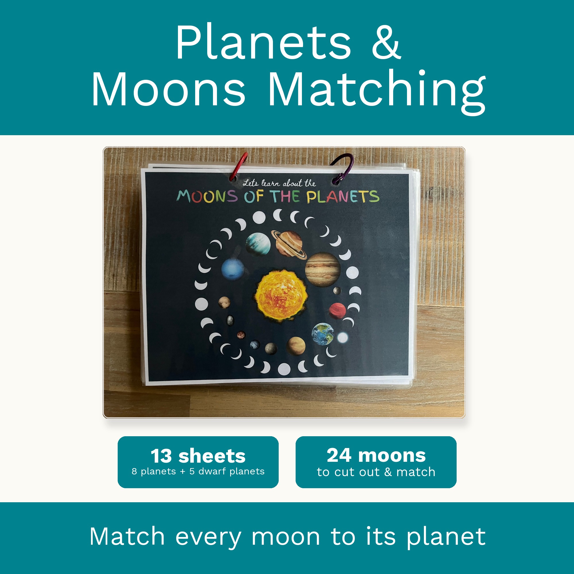 Planets and Moons Matching Game, Printable Solar System Activity, Space Learning for Preschool preview 1