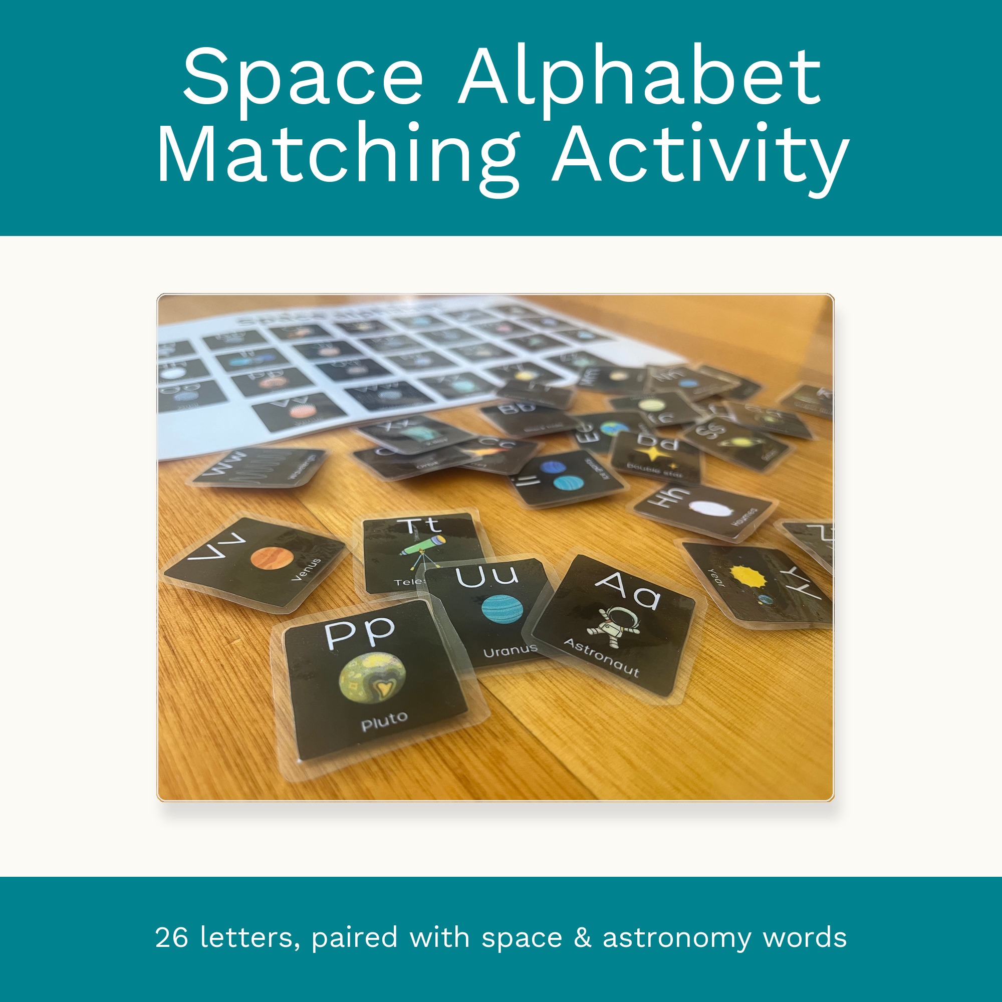 Space Alphabet Matching Activity: Learn ABCs with Astronomy Words (Digital Download) preview 1
