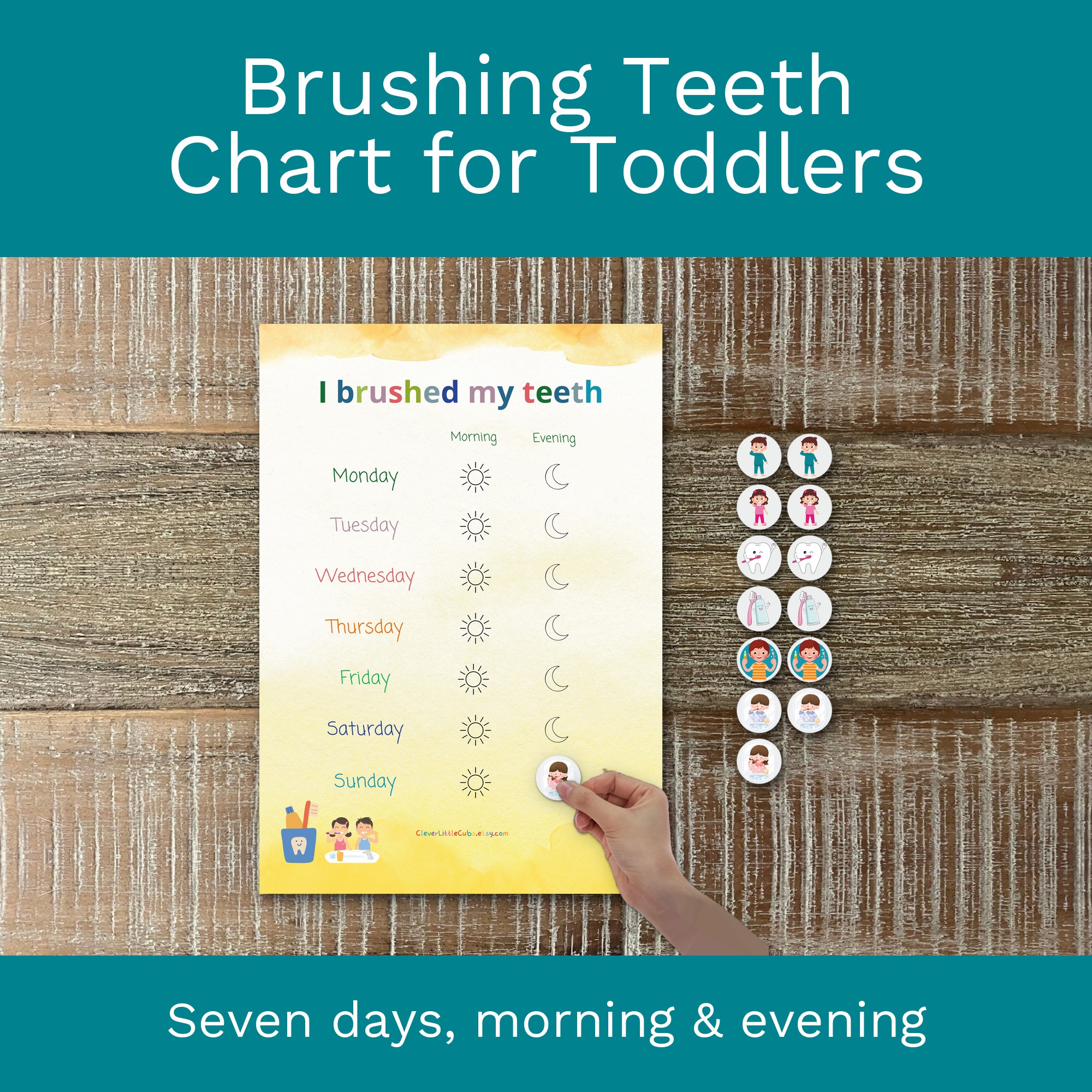 Brushing Teeth Chart for Toddlers: Daily Routine Matching Activity (Digital Download) preview 1