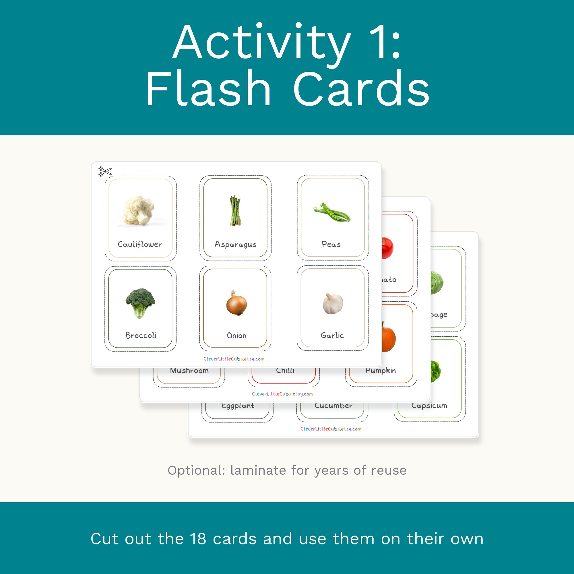 Vegetables Flash Cards & Matching Game 2 in 1: Montessori Real Picture Cards (Digital Download) preview 2