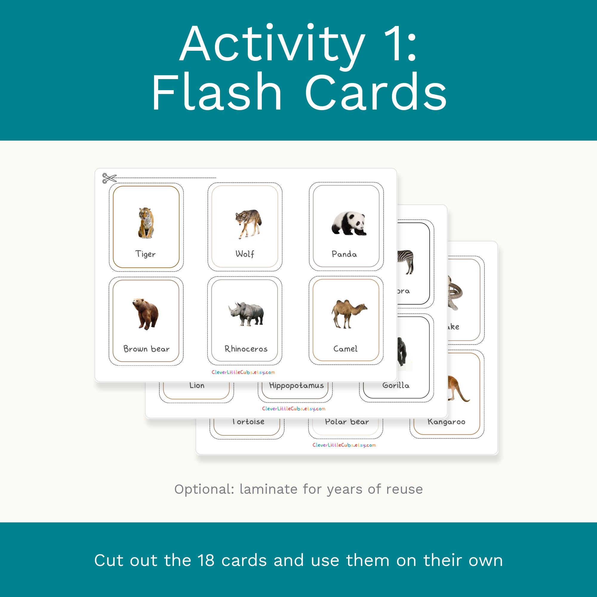 Wild Animals Flash Cards & Matching Game 2 in 1: Montessori Real Picture Cards (Digital Download) preview 2